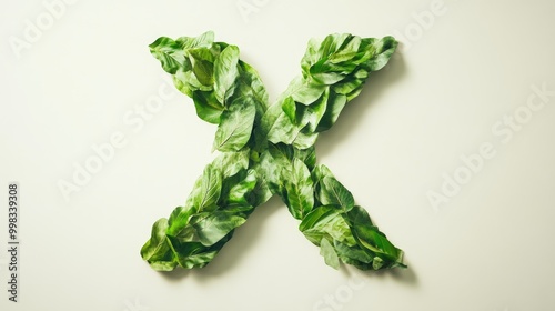 Green leaves forming the shape of the letter X representing a nature inspired concept photo