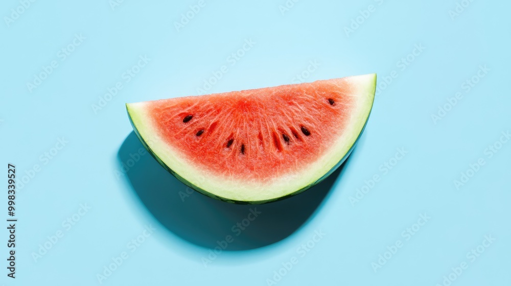 Sliced watermelon on a simple blue backdrop Sliced watermelon on a simple blue backdrop