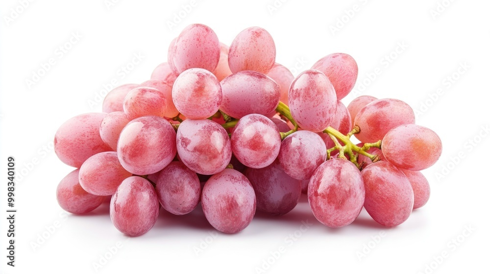 Fototapeta premium Fresh raw pink seedless grapes in a bunch on a white background