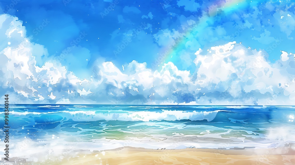 Obraz premium Beautiful Blue Skies with Nature, Bright Moon ,Cloud ,Beach scenery, Tree, night -Anime concept Background