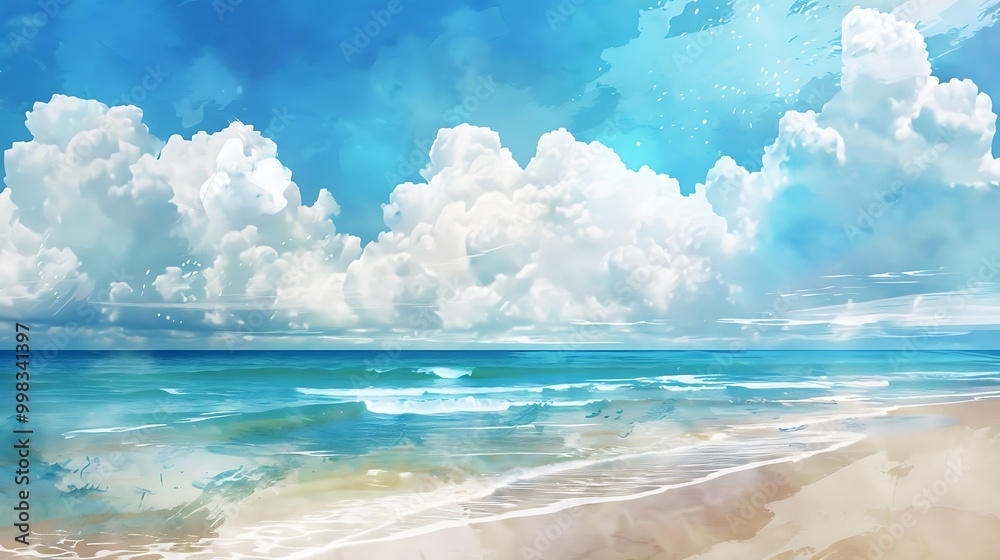 Obraz premium Beautiful Blue Skies with Nature, Bright Moon ,Cloud ,Beach scenery, Tree, night -Anime concept Background