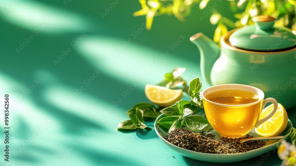 Herbal Tea in Vibrant Setting with Fresh Ingredients Herbal Tea in Vibrant Setting with Fresh Ingredients