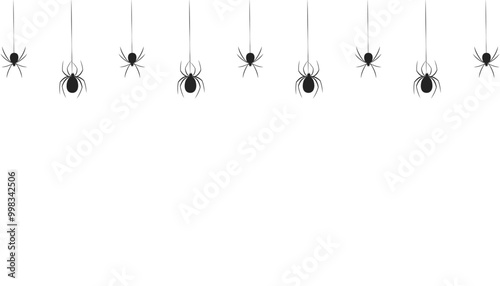 Hanging spiders on an isolated white background. Banner for Halloween