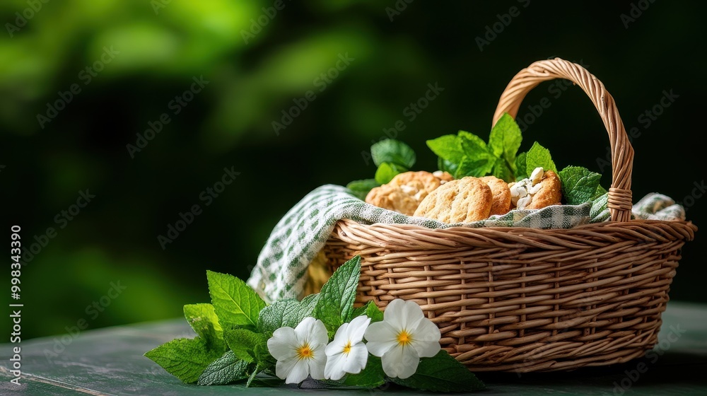 Rustic Picnic Basket with Delicious Cookies Rustic Picnic Basket with Delicious Cookies