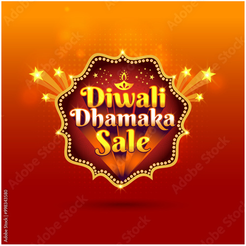 Diwali Dhamaka Sale Label Design Template Vector Layered illustration. Advertisement Offers, marketing, Sale, Discount Poster
