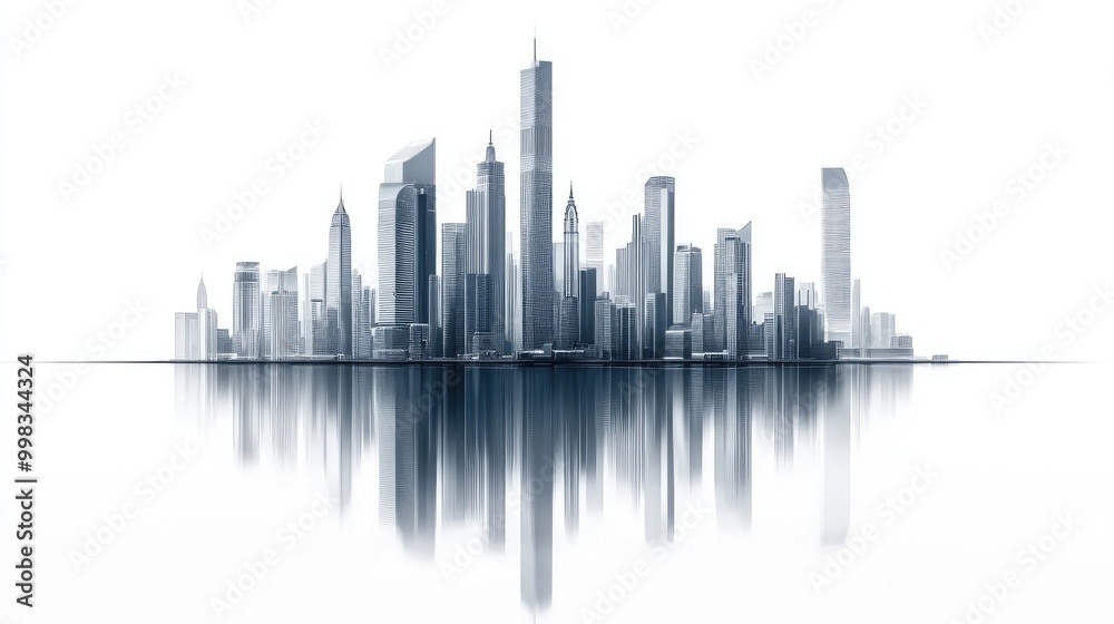 Isolated city skyline, futuristic buildings on a white backdrop, minimalistic style Isolated city skyline, futuristic buildings on a white backdrop, minimalistic style