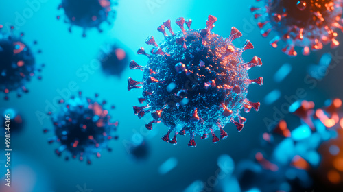 Viruses on a blurred background. Medical virology research.