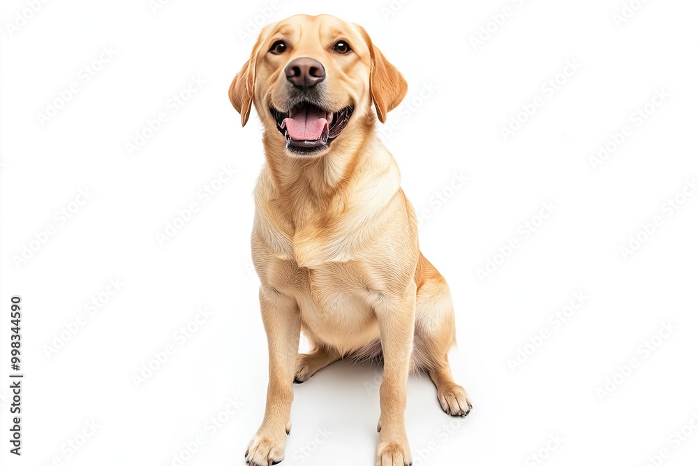 Isolated dog (labrador) sitting on a white background, playful expression Isolated dog (labrador) sitting on a white background, playful expression