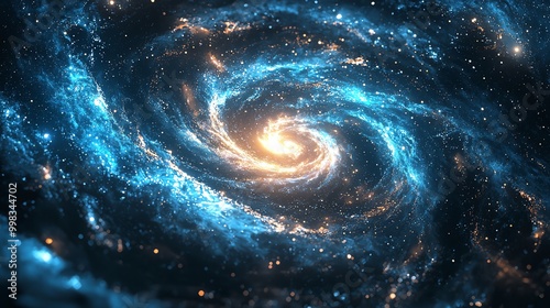 Galactic spiral, twisting star arms, radiant core, 3D illustration