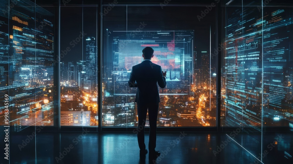 Business Professional Analyzing Data at Night Business Professional Analyzing Data at Night