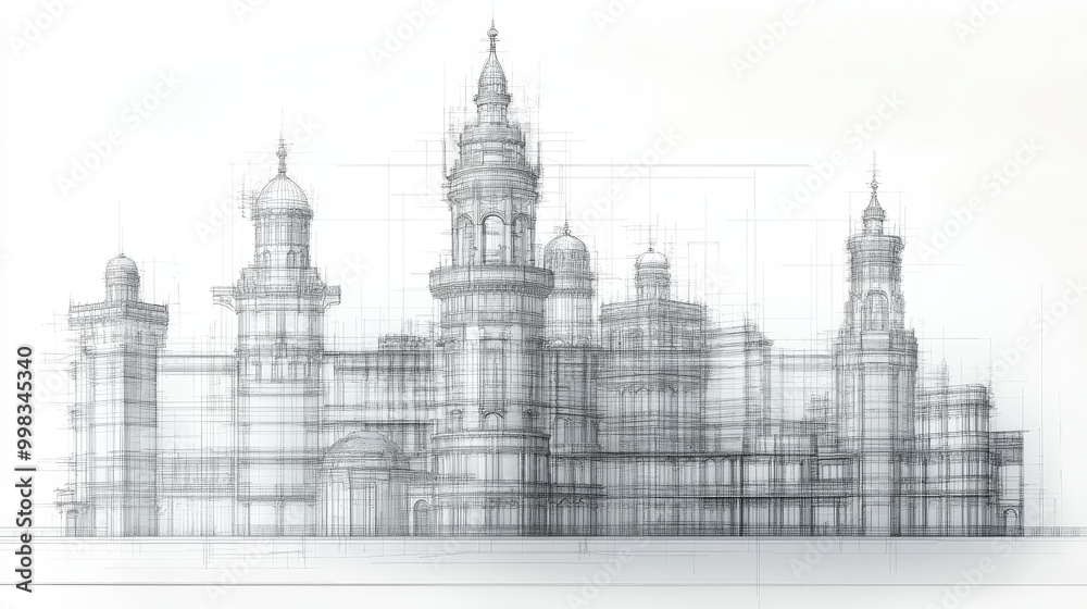 Cross-section CAD drawing of a huge building, future brutalism skyskribers style, with multiple towers and floors, white background, technical blueprint Cross-section CAD drawing of a huge building, future brutalism skyskribers style, with multiple towers and floors, white background, technical blueprint