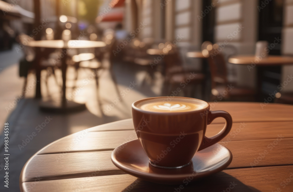 Cup of cappuccino coffee in a street cafe. Cup of cappuccino coffee in a street cafe.