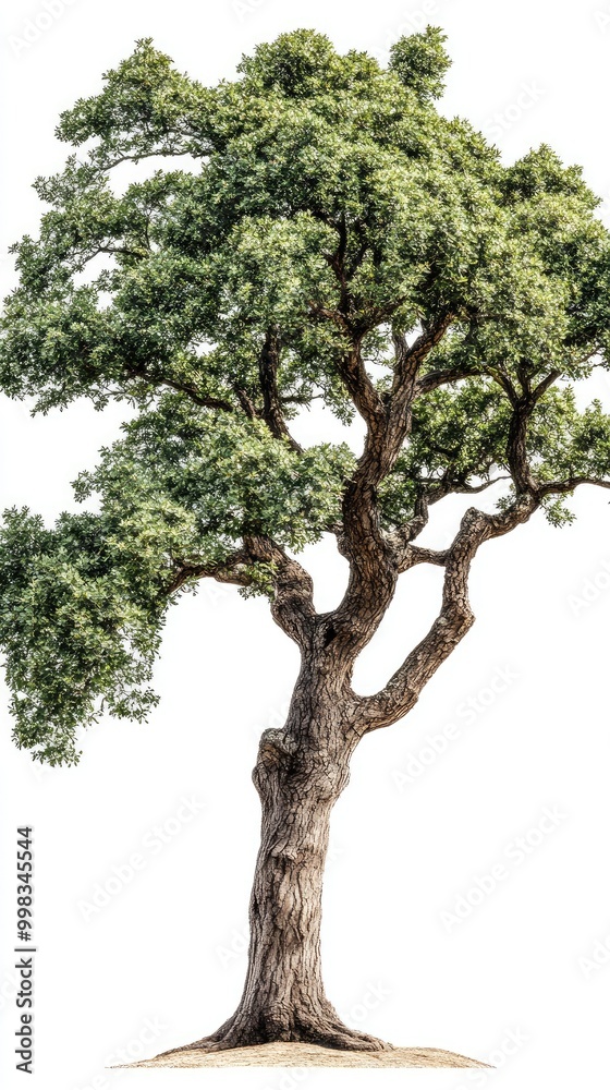 Fototapeta premium Isolated oak tree with detailed bark texture on a white background