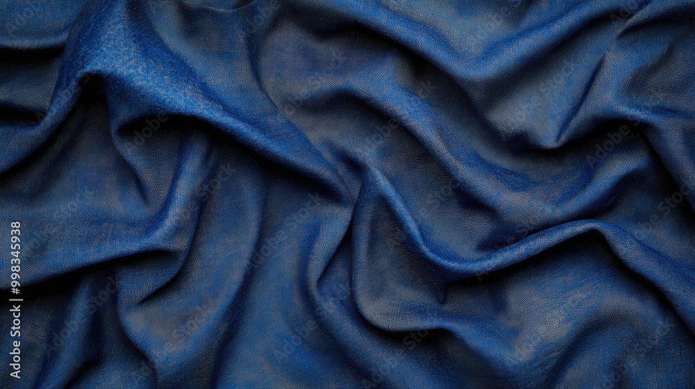 Textured blue fabric waves background Textured blue fabric waves background