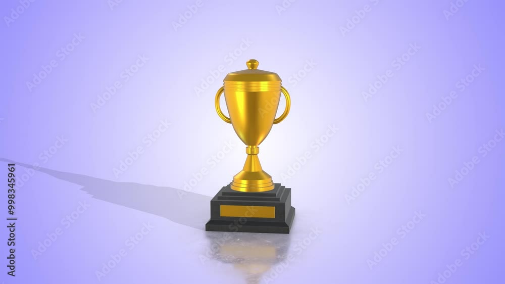 3D Golden Trophy Icon on a Reflective Floor with Shadows. Award Icon 3D. 4K 3D Golden Trophy Icon on a Reflective Floor with Shadows. Award Icon 3D. 4K