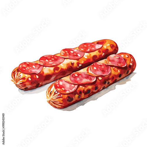 sausage salami vector watercolor art isolated on white background