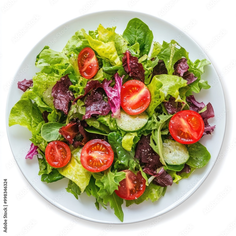 Isolated plate of fresh salad, colorful and healthy, clean white backdrop Isolated plate of fresh salad, colorful and healthy, clean white backdrop