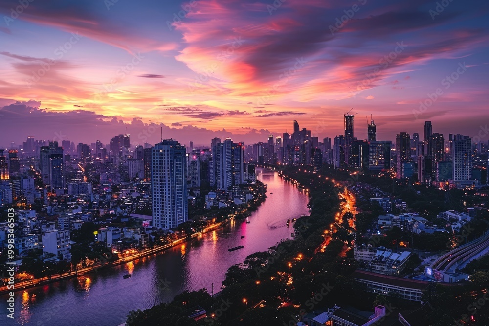 Obraz premium Majestic City Skyline at Dusk