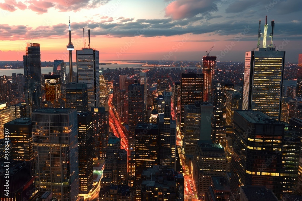 Naklejka premium Majestic City Skyline at Dusk