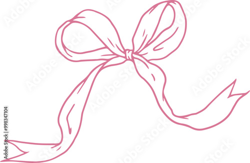 hand drawn outline red ribbon with bow