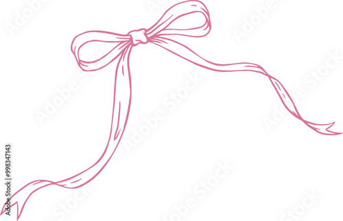 hand drawn outline red ribbon with bow