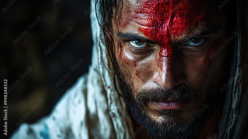Intense Close-up Portrait of a Bloody Warrior Intense Close-up Portrait of a Bloody Warrior