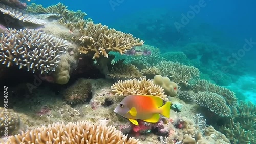 Wallpaper Mural a beautiful colored fish near a coral on the seabed Torontodigital.ca