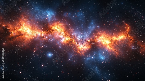 Galactic core, dense star clusters, radiant light, 3D illustration