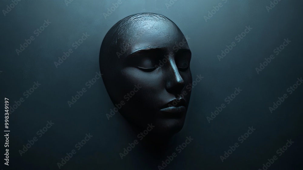A black face mask with a black background A black face mask with a black background
