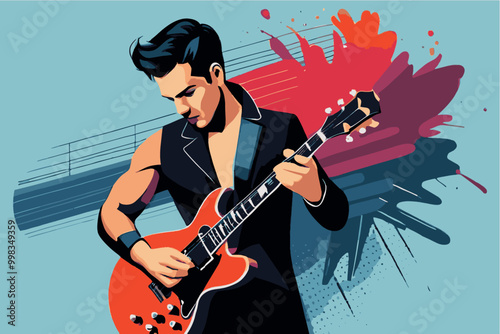 Musician with guitar vector. Musical background.