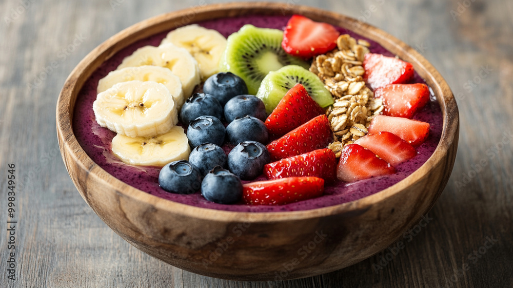 Acai bowl topped with fresh fruits and granola Acai bowl topped with fresh fruits and granola