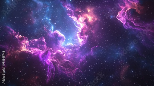 Space clouds, star clusters, galactic hues, 3D illustration