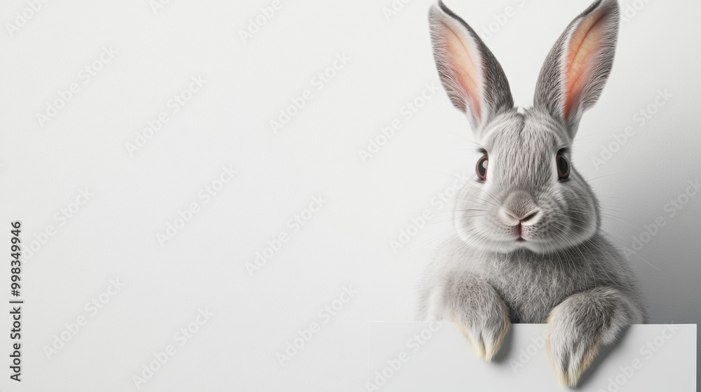 Curious bunny peeking white surface Curious bunny peeking white surface