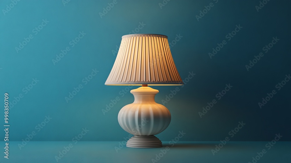A lamp with a white shade sits on a table A lamp with a white shade sits on a table