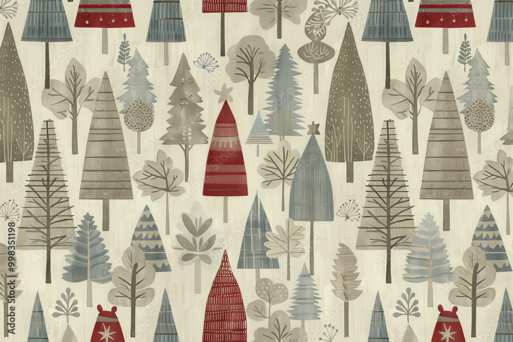 A pattern of trees with some red ones