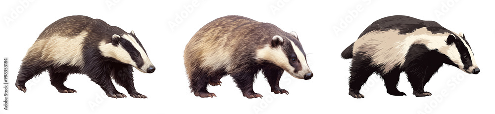 Detailed Collection of Badgers in Various Poses Isolated on Transparent Background Detailed Collection of Badgers in Various Poses Isolated on Transparent Background