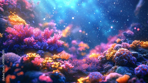 Galactic reef, cosmic corals, star blooms, 3D illustration