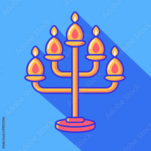 Hanukkah menorah flat color icon on blue background. Vector illustration.