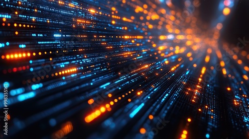 A business infographics concept with a networked information technology background highlighting IT and computer technology.