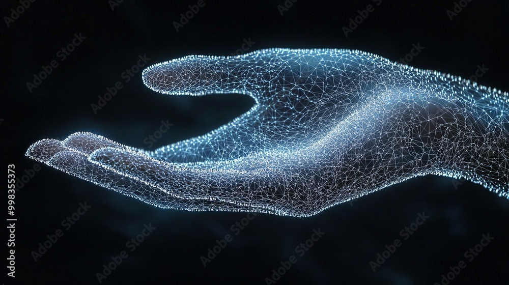 A blue glowing digital hand composed of interconnected particles and lines on a dark background, embodying technology, innovation, and digital connection concepts. A blue glowing digital hand composed of interconnected particles and lines on a dark background, embodying technology, innovation, and digital connection concepts.