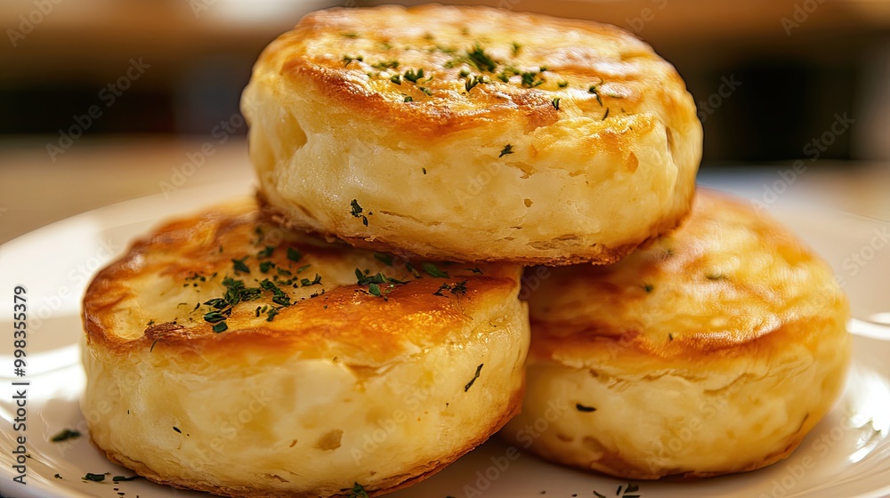Golden-brown biscuits on a plate. Perfect for showcasing food photography or recipes. Golden-brown biscuits on a plate. Perfect for showcasing food photography or recipes.