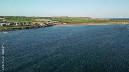 Cork county Ireland from above, Garrylucas and Garretstown beaches, holiday homes and rural farm land. Atlantic Ocean calm photo