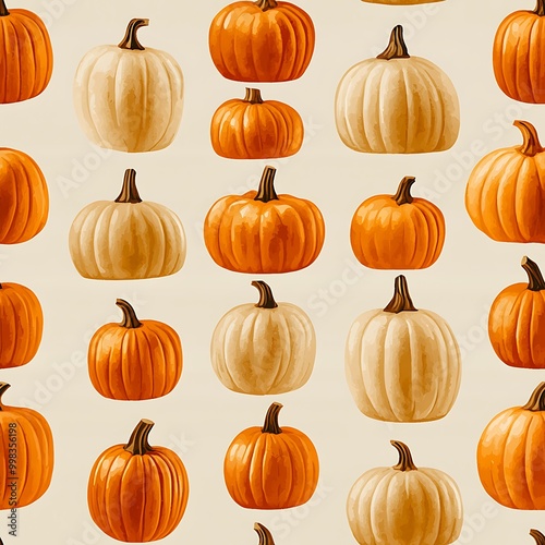 Vibrant pumpkin pattern showcasing a variety of shapes and sizes for autumn decoration photo