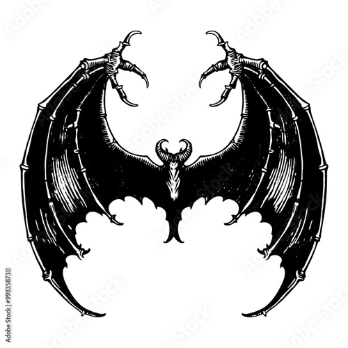 悪魔の羽の銅版画のベクターイラスト。