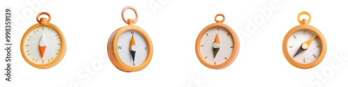 Canvastavla Four vintage-style compasses displaying varying orientations, each enclosed in a round golden casing, emphasizing navigation and direction