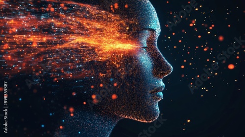Wallpaper Mural Human face dissolving into digital particles representing the transformation into AI Torontodigital.ca