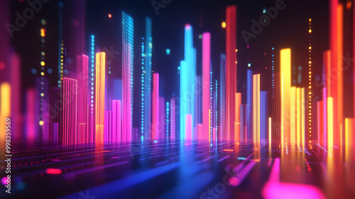 Vibrant glowing data graph on sleek dark backdrop, inspired by futuristic aesthetics of Tron, showcasing dynamic visual energy and innovation