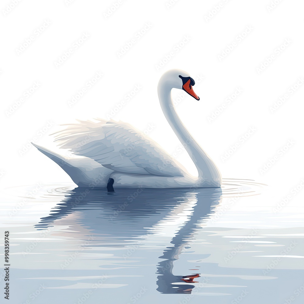 Fototapeta premium A white swan is swimming in a body of water