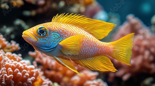 Vibrant Yellow Fish Swimming in a Coral Reef