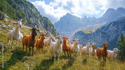 Flock of goats in the Austrian Alps. Vorarlberg, Austria. High quality photo photo